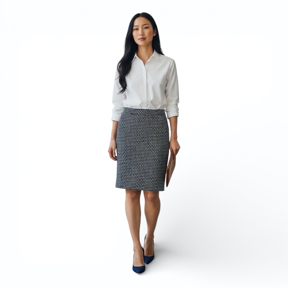 Halogen Nordstrom Modern Geometric Print Pencil Skirt Navy White 6P Petite